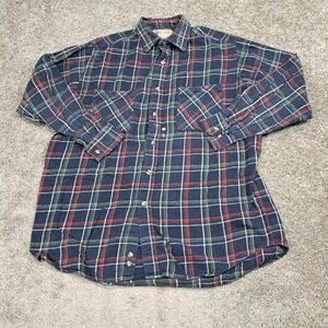 Big Mac Mens Plaid Flannel Shirt LT Large Tall Navy Blue Red Cotton Workwear